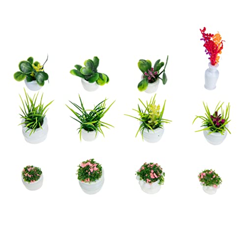 SHINEOFI 12 Stück Mini-Topfblumen Pflanzen Künstliche Miniatur-Puppenhauspflanzenmodelle Für Bonsai-Ornamente Puppenhaus-Zubehör-Dekorationen (Gemischter Stil) von SHINEOFI