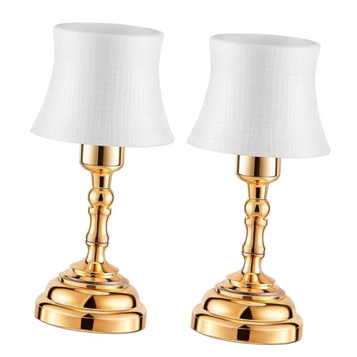 SHINEOFI 2 Stück Mini Tischlampe LED Weißschirm Puppenhaus Dekoration Langlebige Sichere Miniatur Lampe für DIY Möbel Kindgerechte Tischleuchte als Wohnaccessoire von SHINEOFI