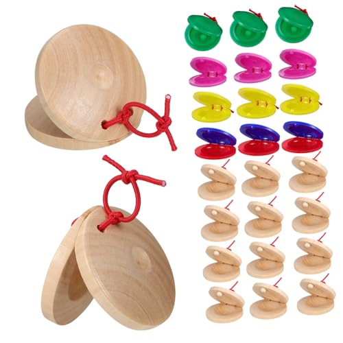 SHINEOFI 24 Stück Teiliges Holz und Kunststoff Castanet Set für Pädagogisches Musikinstrument mit Buntem Farbdesign Fördert Sensorische Entwicklung für Musikalische Früherziehung und von SHINEOFI