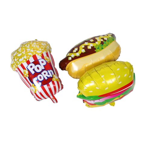 SHINEOFI 3 Stück Teiliges Folienballon Kindergeburtstag Popcorn Hamburger Hotdog Luftballons Fast Food Themen Partydeko für Kino und Karneval Feier von SHINEOFI