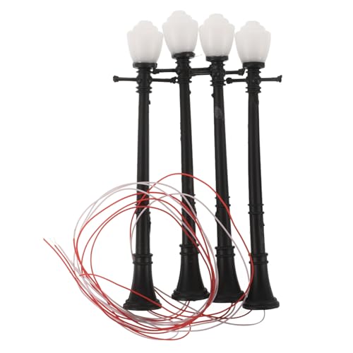 SHINEOFI 4 Stück Miniatur Straßenlaterne Dualkopf LED Licht Abs DIY Modellbau Mini Gartenlicht für Puppenhaus Landschaft Beleuchtung Installieren von SHINEOFI
