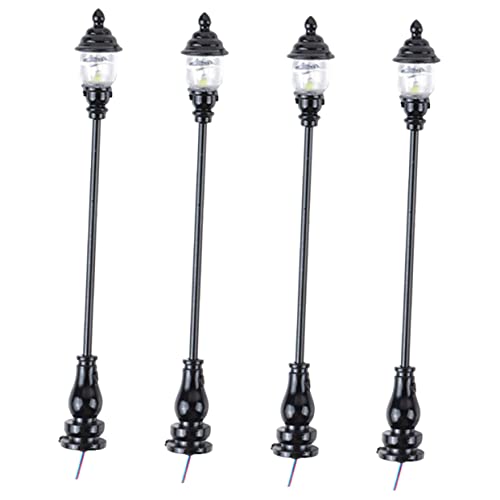 SHINEOFI 4 Stück Sandtabellenmodellzubehör Miniatur sandbleche sandtisch straßenlaterne Modellbau Gartendekoration Mini-Straßenlaterne zum Selbermachen Lampenmodell Edelstahl Plus abs Black von SHINEOFI
