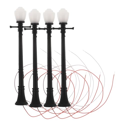 SHINEOFI 4 Stück Teiliges Miniatur Straßenlaternen Doppelköpfigen LED leuchten Wetterfeste Robuste Mini Lampen für DIY Mikro Landschaftsdeko Geeignet für Architekturmodelle und von SHINEOFI