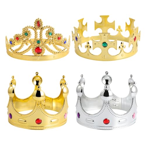 SHINEOFI 4-teiliges Partykronen-set aus Kunststoff, Goldene Und Silberne Kronen für Geburtstags- Und Halloweenfeiern SHINEOFI 4-teiliges Partykronen-set aus Kunststoff, Goldene Und Silberne Kronen für Geburtstags- Und Halloweenfeiern von SHINEOFI
