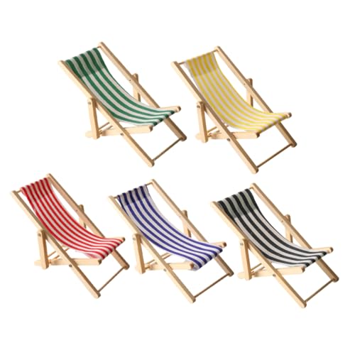 SHINEOFI 5 Stück Mini Strandstuhl Miniatur Puppenhaus Dekoration – Faltbares Holz Liegestuhl Modell Am Meer Für DIY Feengarten Puppenhaus Zubehör von SHINEOFI