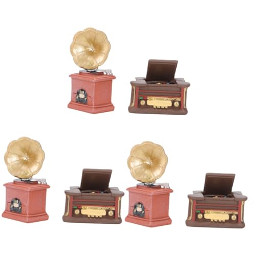 SHINEOFI Kinderspielzeug 6 STK Vintage-Ornamente Retro-Radio Mini-hausdekoration Phonograph Spielzeug Kleiner Landschaftsdekor Kamera Zubehör Puppenhausmöbel Abspielgerät Grammophon Harz von SHINEOFI