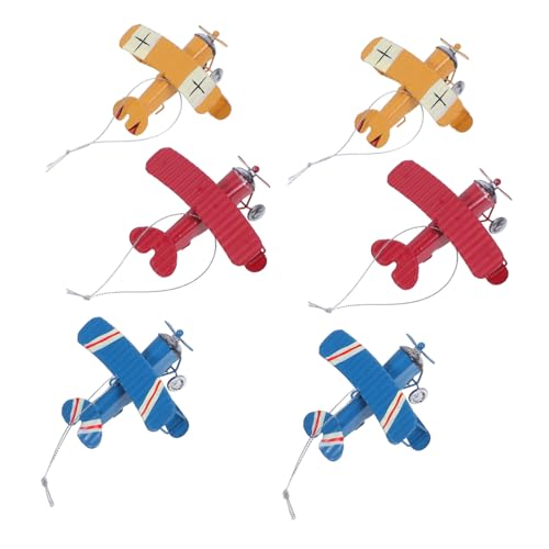 SHINEOFI 6 Stück Teiliges Vintage Flugzeug Modell aus Schmiedeeisen Retro Doppeldeckermodell Metall Flugzeug Figuren in Gelb Rot Blau Stabile Airplane Decor für Büro Kinderzimmer und von SHINEOFI