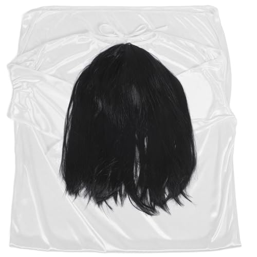 SHINEOFI Geisterbrautkleid Horrorkostüm Cosplay-Kleid Gruseliger Anzug Für Halloween-Tanzparty Weiße Kleidung Und Schwarze Perücke von SHINEOFI