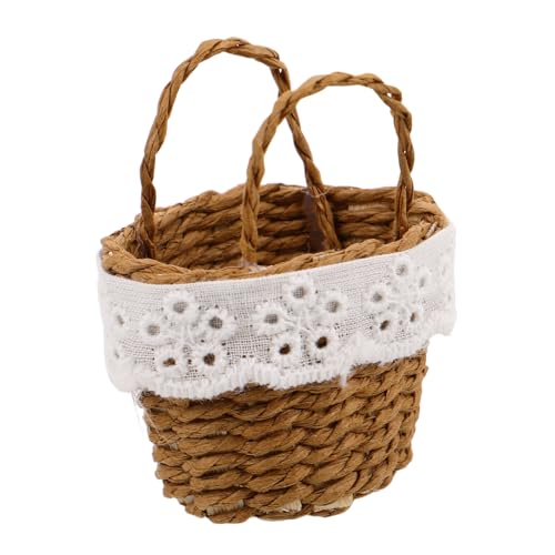 SHINEOFI Handgewebter Miniaturkorb aus Kunst-Rattan Handgefertigter Kleiner Korb für Puppenhaus-mikroszenerien Dekorativer Miniatur-blumenkorb für Puppenaccessoires und SHINEOFI Handgewebter Miniaturkorb aus Kunst-Rattan Handgefertigter Kleiner Korb für Puppenhaus-mikroszenerien Dekorativer Miniatur-blumenkorb für Puppenaccessoires und von SHINEOFI