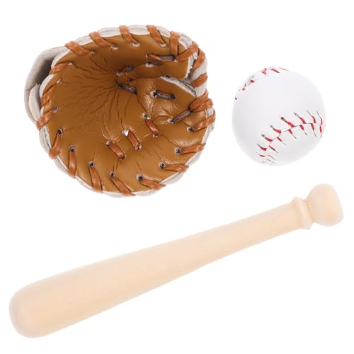 SHINEOFI Mini-Baseballspielzeug 1 Set Miniatur-Baseballschläger Handschuh Und Ballset Puppenhaus-Möbelzubehör Mini-Sportspielzeugmodell Zum Spielen Für Kinder (Braun) von SHINEOFI