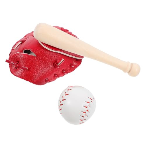 SHINEOFI Mini-Baseballspielzeug 1 Set Miniatur-Baseballschläger Handschuh Und Ballset Puppenhaus-Möbelzubehör Mini-Sportspielzeugmodell Zum Spielen Für Kinder (Rot) von SHINEOFI