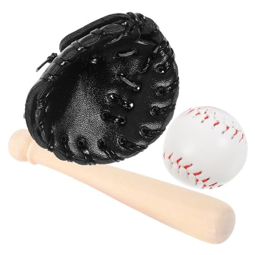 SHINEOFI Mini-Baseballspielzeug 1 Set Miniatur-Baseballschläger Handschuh Und Ballset Puppenhausmöbelzubehör Mini-Sportspielzeugmodell Zum Spielen Für Kinder (Schwarz) von SHINEOFI