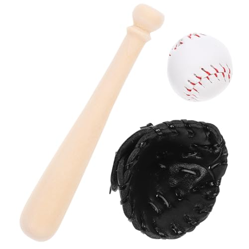 SHINEOFI Mini-Baseballspielzeug 1 Set Miniatur-Baseballschläger Handschuh Und Ballset Puppenhausmöbelzubehör Mini-Sportspielzeugmodell Zum Spielen Für Kinder (Schwarz) von SHINEOFI