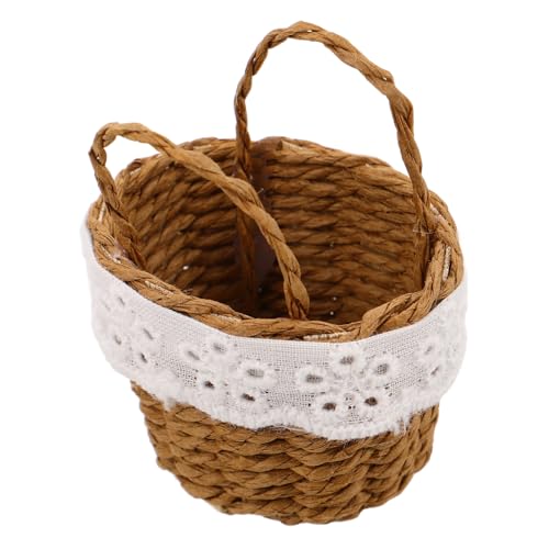 SHINEOFI Mini-Hand-Blumenkorb handgeflochtener Miniaturkorb Netter Puppenhauskorb Dollhouse -Szenen Korb Geflochtene Körbe für Puppenstuben kleine gewebte Körbe Bambus Kaffee von SHINEOFI