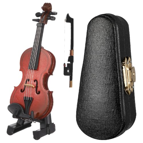 SHINEOFI Mini-Violine 1 Set Miniatur-Violine Aus Holz Mit Ständer Schleife Schachtel-Puppenhausinstrumente Für Puppenhauszubehör Sammlerfiguren Schreibtischdekoration von SHINEOFI