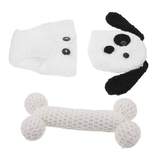 SHINEOFI Neugeborenen Fotografie Outfit Handgestricktes Kostüm mit Häkel Welpen Design Fotoshooting Requisiten für Jungen und Mädchen Weiches Neugeborenen Strickset für Besondere Anlässe von SHINEOFI