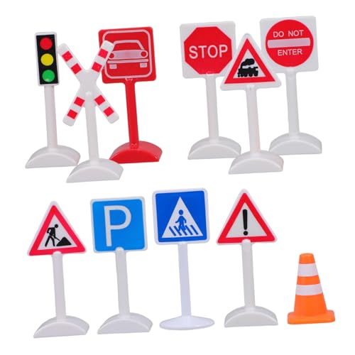 SHINEOFI Teiliges Verkehrszeichen Spielset mit Miniatur LED Ampeln Stoppschildern Kreuzungs und Baustellenmarkierungen Robustem Material Lebhaften Farben für Fantasievolles Rollenspiel und von SHINEOFI