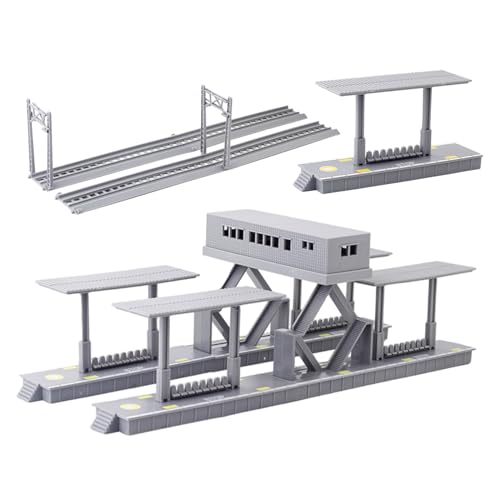 SHINEOFI Zugmodellsatz Sandtischmodell Modellbahnstation Zubehör für die Eisenbahnszene Zugmodellschmuck Miniaturzubehör Gebäude für Modelleisenbahnen sandtisch DIY zubehör Plastik Grau von SHINEOFI