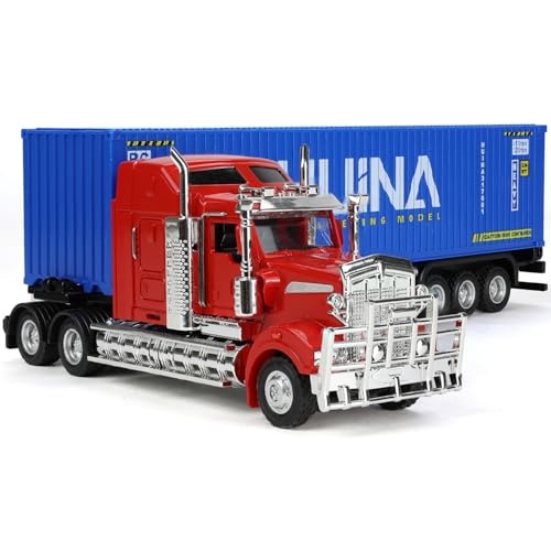 SHINESIGNAL LKW Spielzeug, 1/50 for Kenworth W900 Metall Aus Modelle Lastwagen Spielzeug, Semi Truck Laster mit Tblet Diecast Abschleppwagen für Boys und Auto Models Sammler- Red von SHINESIGNAL