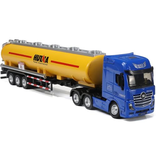 SHINESIGNAL LKW Spielzeug, 1/50 for MAX Metall Aus Modelle Lastwagen mit den kanister Heck, Semi Truck Laster Diecast Abschleppwagen für Boys und Auto Models Sammler- BlueYellow von SHINESIGNAL