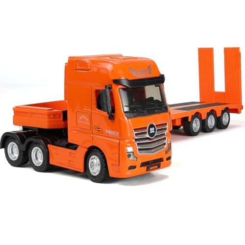 SHINESIGNAL LKW Spielzeug, 1/50 for MAX Metall Lastwagen Sattelschlepper mit Sattelauflieger Aus Modelle, Semi Truck Laster Diecast Abschleppwagen für Boys und Auto Models Sammler- Orange von SHINESIGNAL