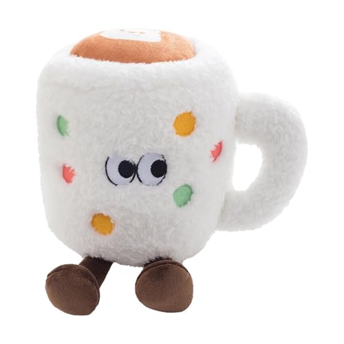 Interaktives Plüsch-Kaffeetasse Spielzeug zum Stressabbau, Mini-Kissen, hautfreundlich, flauschige Schreibtischdekoration, Weiß von SHINROAD