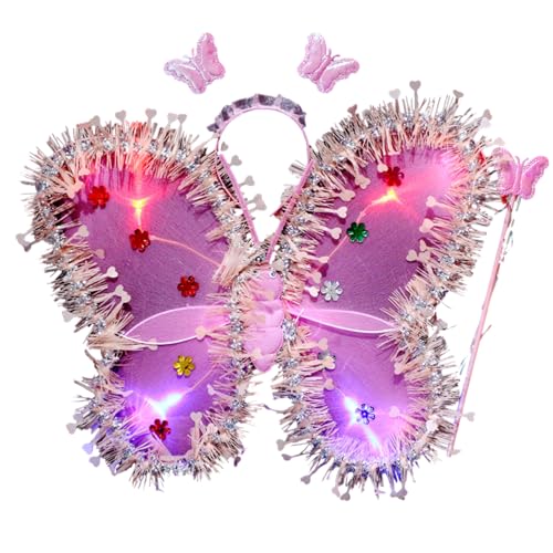 Leuchtende Schmetterlingsflügel für Kinder, leuchtende Farben, feine Verarbeitung, perfektes Verkleiden, Festivals, Partys, Rosa von SHINROAD