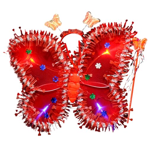 Leuchtende Schmetterlingsflügel für Kinder, leuchtende Farben, feine Verarbeitung, perfektes Verkleiden, Festivals, Partys, Rot Leuchtende Schmetterlingsflügel für Kinder, leuchtende Farben, feine Verarbeitung, perfektes Verkleiden, Festivals, Partys, Rot von SHINROAD