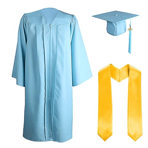 SHINROAD Abschlusskleid für Männer Einfache 3 PCs Kostüm Set Mattes Finish Square Cap Schulter Stoles Unisex LOSS FIT High School College Postgraduate Blau L von SHINROAD