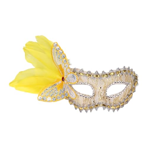 SHINROAD Butterfly Feather Masque Masquerade für ein verstellbares Gurt Venezianer mit Pailletten Schmetterlingen elegantes Kostümstück Halloween Mardi Gras Prom Prom Gelb von SHINROAD