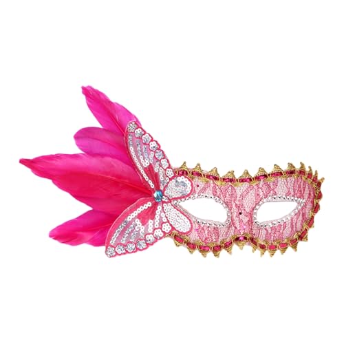 SHINROAD Butterfly Feather Masque Masquerade für ein verstellbares Gurt Venezianer mit Pailletten Schmetterlingen elegantes Kostümstück Halloween Mardi Gras Prom Prom Rosenrot von SHINROAD