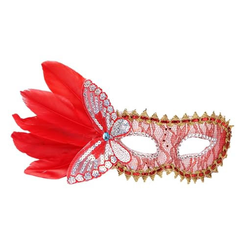 SHINROAD Butterfly Feather Masque Masquerade für ein verstellbares Gurt Venezianer mit Pailletten Schmetterlingen elegantes Kostümstück Halloween Mardi Gras Prom Prom Rot von SHINROAD