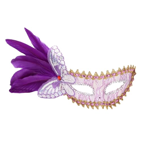 SHINROAD Butterfly Feather Masque Masquerade für ein verstellbares Gurt Venezianer mit Pailletten Schmetterlingen elegantes Kostümstück Halloween Mardi Gras Prom Prom Violett von SHINROAD
