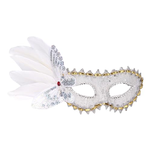 SHINROAD Butterfly Feather Masque Masquerade für ein verstellbares Gurt Venezianer mit Pailletten Schmetterlingen elegantes Kostümstück Halloween Mardi Gras Prom Prom Weiß von SHINROAD