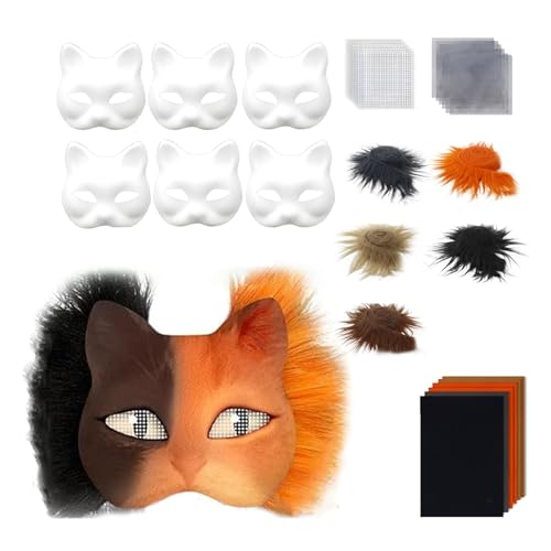 SHINROAD Cat Masque Kit Aufkleber DIY Therian Fox Animal Face Kissen mit Pelz für Halloween-Rollenspiele Maskerade Carnival Cosplay Partyzubehör A von SHINROAD