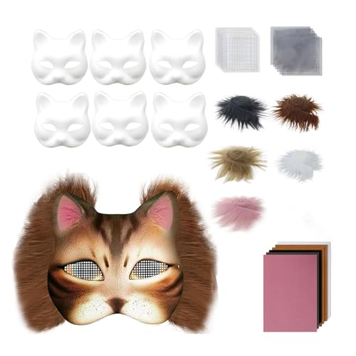 SHINROAD Cat Masque Kit Aufkleber DIY Therian Fox Animal Face Kissen mit Pelz für Halloween-Rollenspiele Maskerade Carnival Cosplay Partyzubehör B von SHINROAD