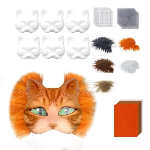SHINROAD Cat Masque Kit Aufkleber DIY Therian Fox Animal Face Kissen mit Pelz für Halloween-Rollenspiele Maskerade Carnival Cosplay Partyzubehör C von SHINROAD