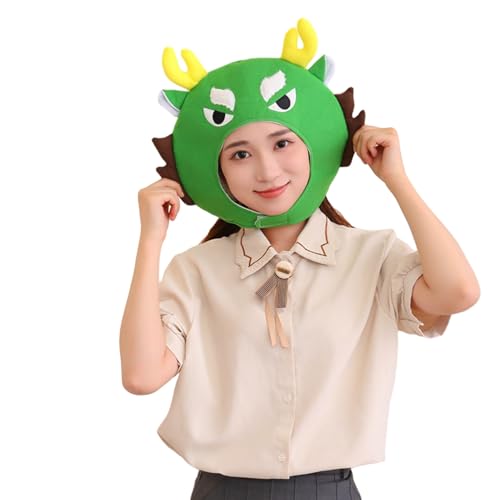 SHINROAD Chinesischer Neujahrsdrache, Kopfbedeckung, Drache, Kopfbedeckung, Cartoon, 3D, flauschiger Plüschhut für Neujahr, Maskerade, Party, Kostüm, Cosplay, Requisiten, Grün von SHINROAD