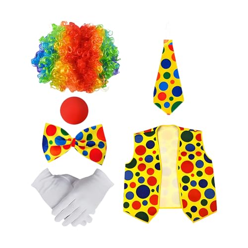 SHINROAD Clown bunte Perücken Kostüm Set für Erwachsene rote Nase Weste Krawatten Handschuhe Schuhe Perfekte Halloween-Bühnenaufführungen Dress-up-Partys Komplette Kleidung Mehrfarbig Einheitsgröße SHINROAD Clown bunte Perücken Kostüm Set für Erwachsene rote Nase Weste Krawatten Handschuhe Schuhe Perfekte Halloween-Bühnenaufführungen Dress-up-Partys Komplette Kleidung Mehrfarbig Einheitsgröße von SHINROAD