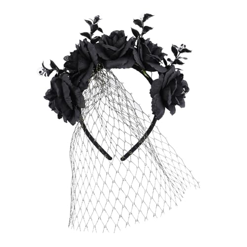 SHINROAD Einzigartige Halloween Charm Stirnband Mysteriöses Rose Kopfstück Haarband Künstliche Mesh Festival Kopfbedeckung Party Make -up Haarzubehör Frauen Frauen Schwarz von SHINROAD