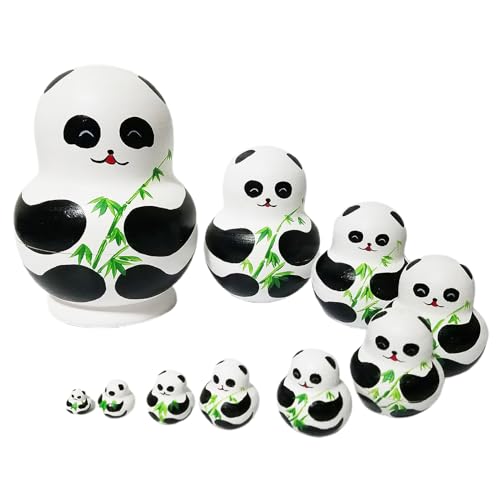 SHINROAD Einzigartiges, handgefertigtes Matroschka-Set, traditionelle russische Holzpuppe, gestapelter Panda, handgefertigte pädagogische Nesting-Puppen für Kinder, interaktive Streiche von SHINROAD