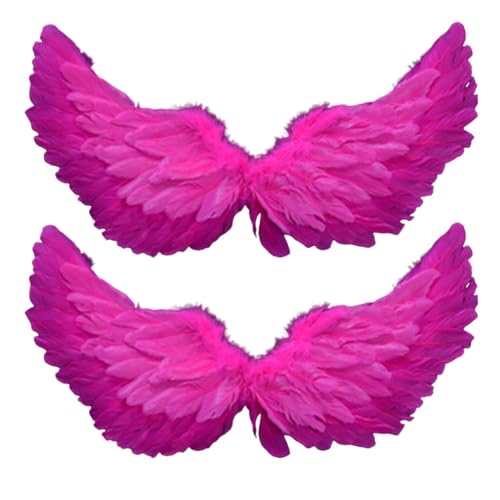 SHINROAD Elastisches Band, Engelsflügel-Kostüm, 2 Stück, Feder für Damen und Mädchen, leicht, verstellbare Riemen, 60 cm, Fee, Halloween, Cosplay, Bühnenaufführung, Rosenrot von SHINROAD
