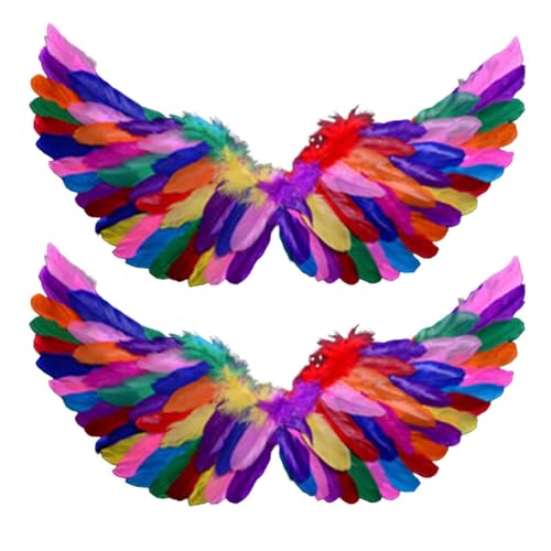 SHINROAD Engelsflügel-Kostüm mit elastischem Riemen, 2 Stück, Feder für Damen und Mädchen, leicht, verstellbare Riemen, 60 cm, Fee, Halloween, Cosplay, Bühnenaufführung, mehrfarbig von SHINROAD