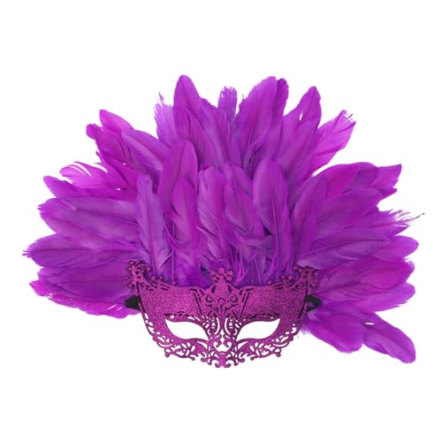 SHINROAD Feder-dekorative Maske, Maskerade für Frauen, venezianisches halbes Gesicht mit Karneval, Abschlussball, Ball, festliche Party-Dekoration, verstellbarer Riemen, abnehmbar, Violett von SHINROAD