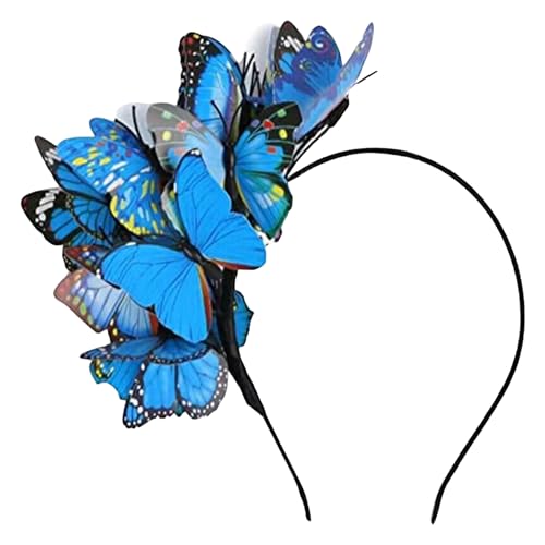SHINROAD Flexible Drahtschmetterlinge Stirnbanddekor Bunte Haare Reifen für Teeparty Halloween Kostüm handgefertigtes leichtes Leichtgewicht Blau von SHINROAD