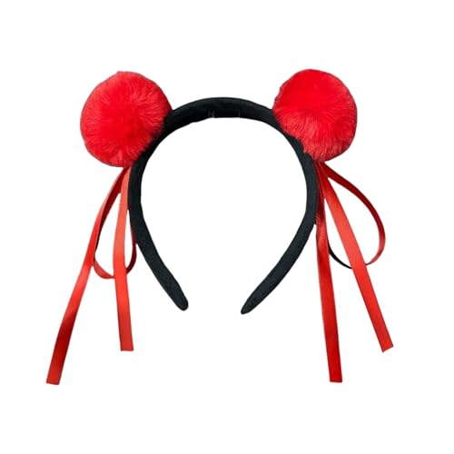SHINROAD Haarreif für Erwachsene, bezaubernde Party-Requisite, Plüsch-Ohr, für bequemes Haarband mit Schleifendekoration, perfekter Urlaub, Cosplay, Mädchen, Kopfschmuck, Rot von SHINROAD