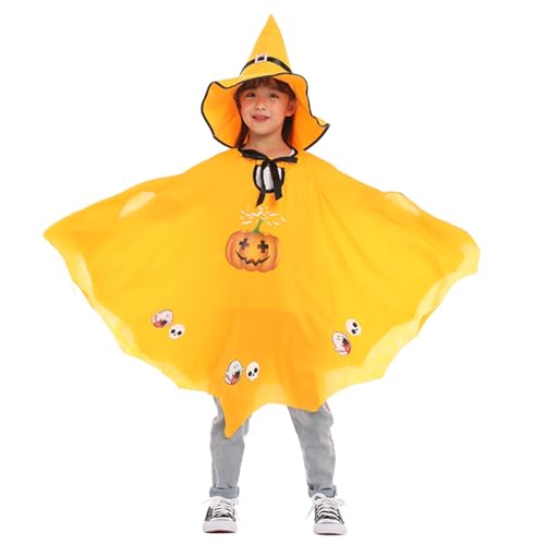 SHINROAD Halloween Kostüme Cloak Hut Combo Set 1 Kinder Kostüm Cape Kürbis Schädel Druck Hexespitz Gelb Einheitsgröße SHINROAD Halloween Kostüme Cloak Hut Combo Set 1 Kinder Kostüm Cape Kürbis Schädel Druck Hexespitz Gelb Einheitsgröße von SHINROAD