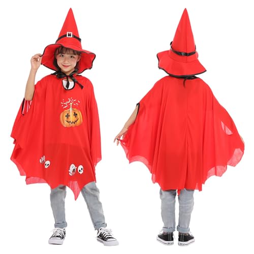 SHINROAD Halloween Kostüme Cloak Hut Combo Set 1 Kinder Kostüm Cape Kürbis Schädel Druck Hexespitz Rot Einheitsgröße SHINROAD Halloween Kostüme Cloak Hut Combo Set 1 Kinder Kostüm Cape Kürbis Schädel Druck Hexespitz Rot Einheitsgröße von SHINROAD