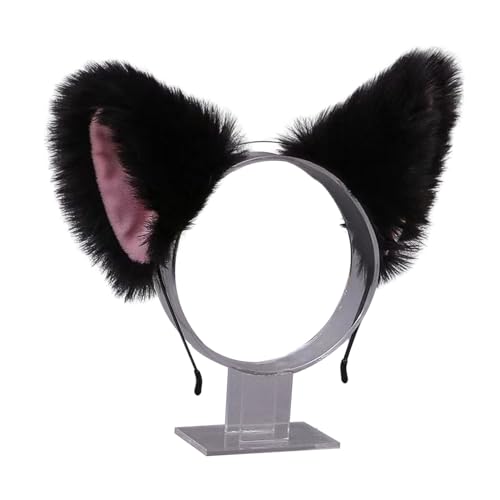 SHINROAD Haltbares Haarzubehör Halloween Stirnband Plüsch Katze Ohren Stirnband Cosplay Party Halloween handgefertigtes Haar Reifen Pink Schwarz von SHINROAD