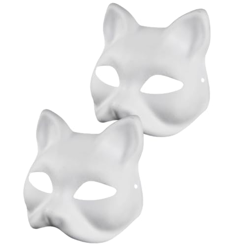 SHINROAD Handgemalbte Cosplay-Katze Masque DIY Weiß für Künstler 03.03.10/10/12/20 PCs Masques Maskengesicht mit Fester Farbe Carnival Party Ball Masquerade Halloween Kostüm 2pcs von SHINROAD